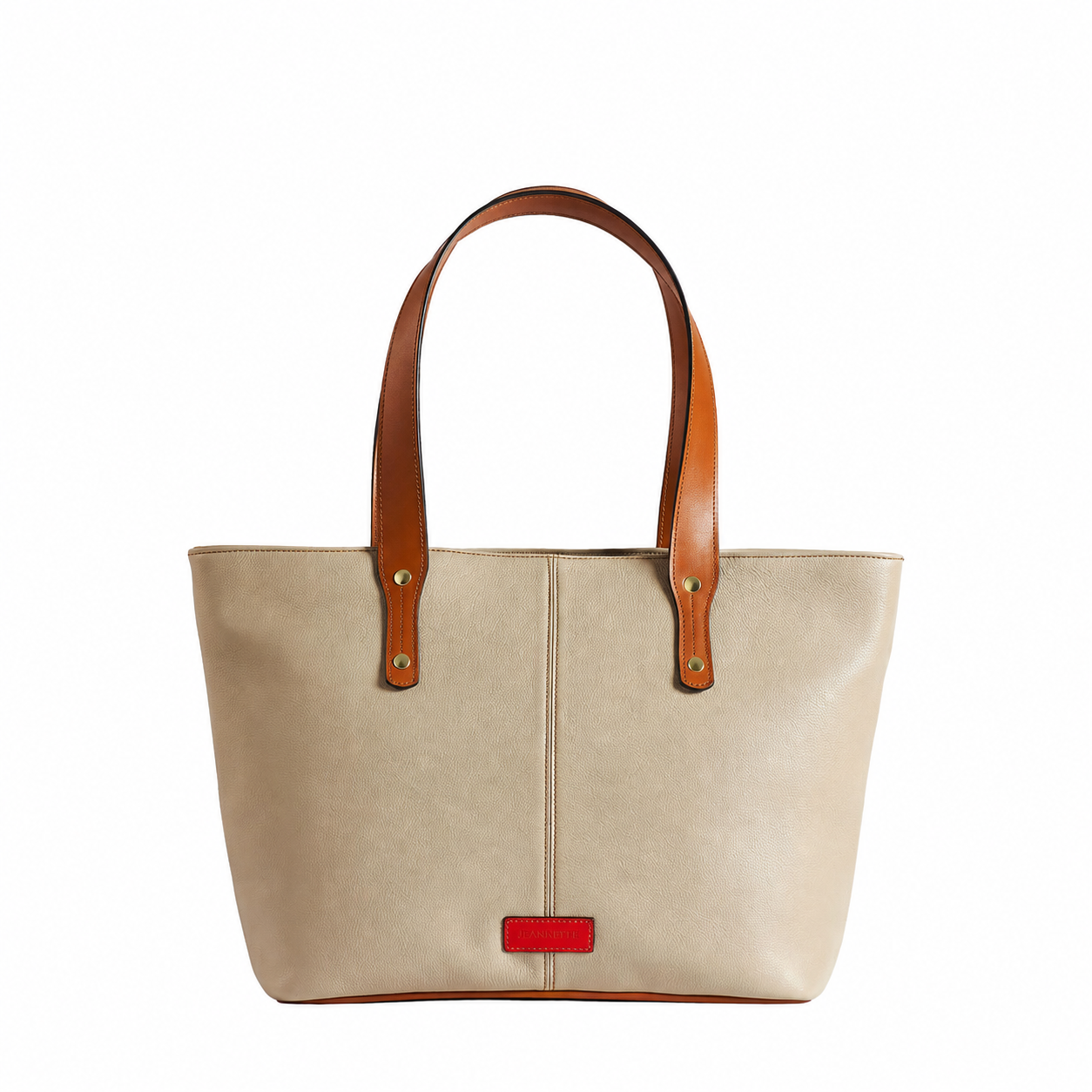Jeannette — Leather Tote Bag with Zipper LT stone with tan