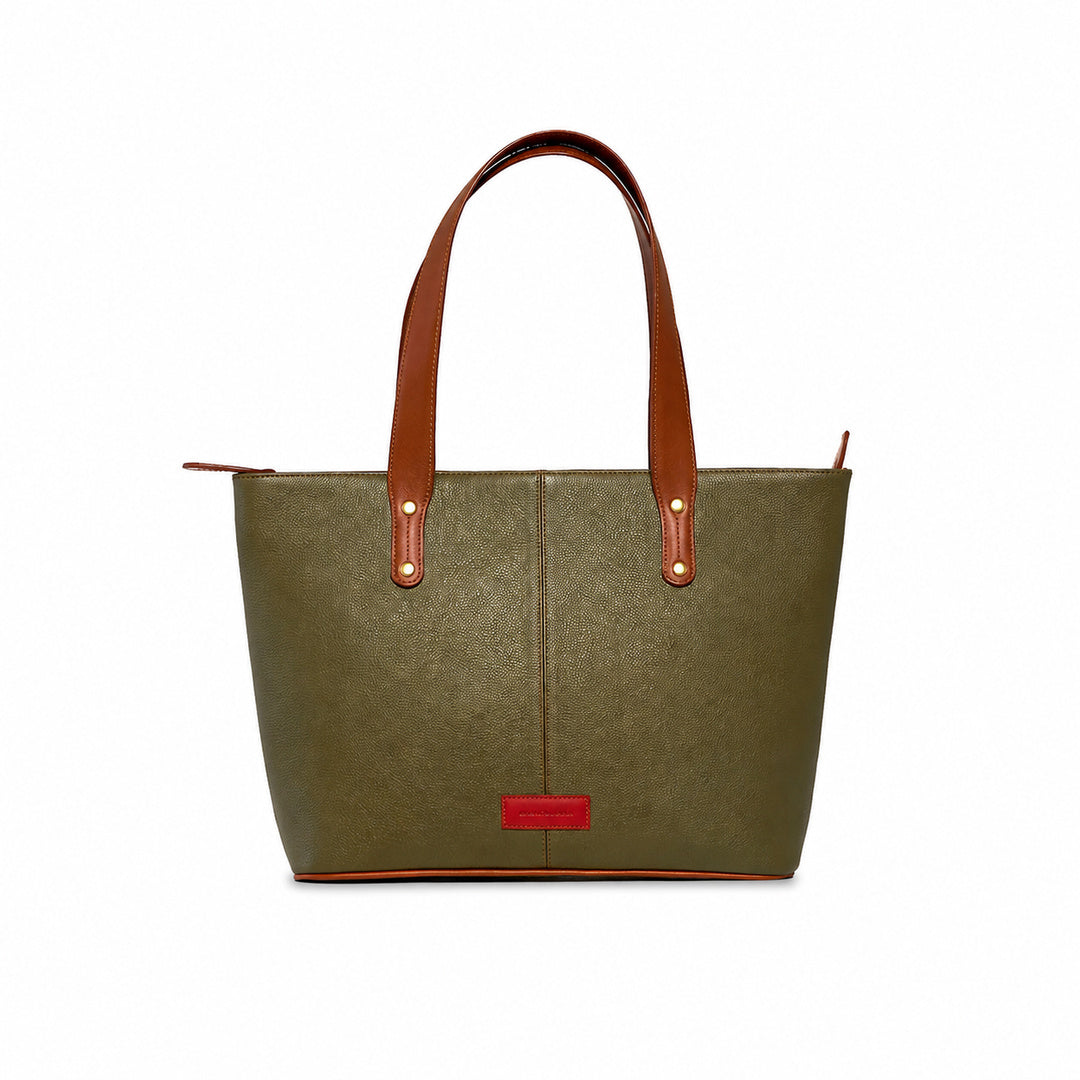 Jeannette — Leather Tote Bag with Zipper olive green