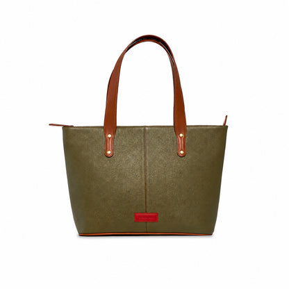 Jeannette — Leather Tote Bag with Zipper olive green
