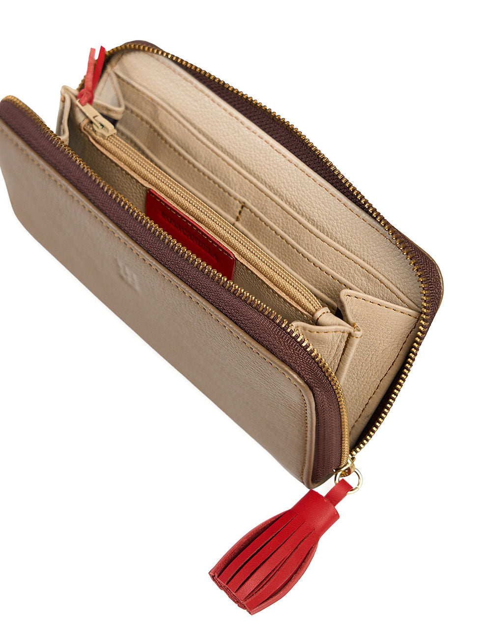 Victoria — Cartera de cuero con cremallera taupe