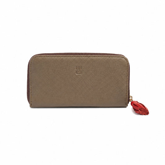 Victoria — Cartera de cuero con cremallera taupe