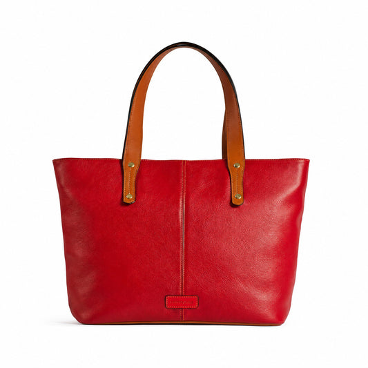 Jeannette — Bolso tote de cuero con cremallera rojo con tan