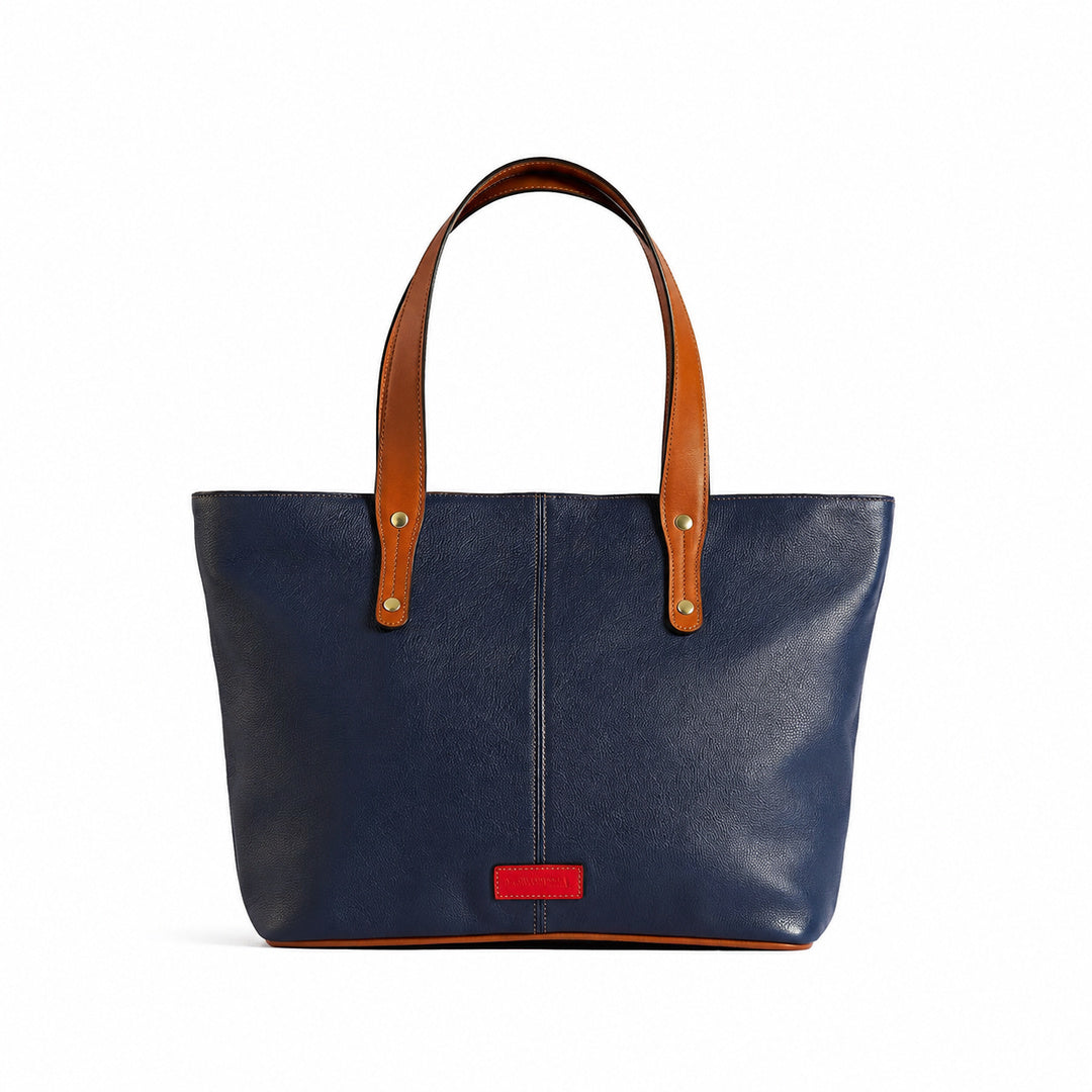 Jeannette — Leather Tote Bag with Zipper royal blue with tan